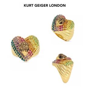 NWT KURT GEIGER LONDON Rainbow❤️Eagle Motif Gold Plated Brass Crystals Ring